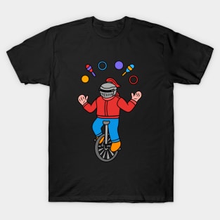 Cartoon knight juggler ride unicycle T-Shirt